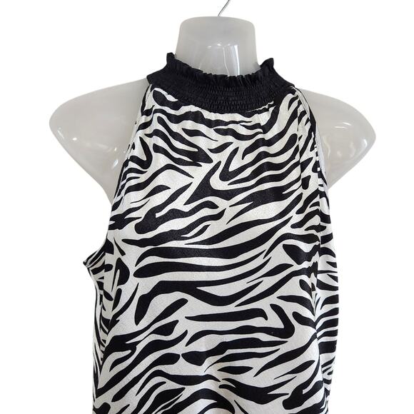 John Paul Richard Zebra Print Sleeveless Blouse Black White Mock Neck Sz Small - Picture 2 of 9